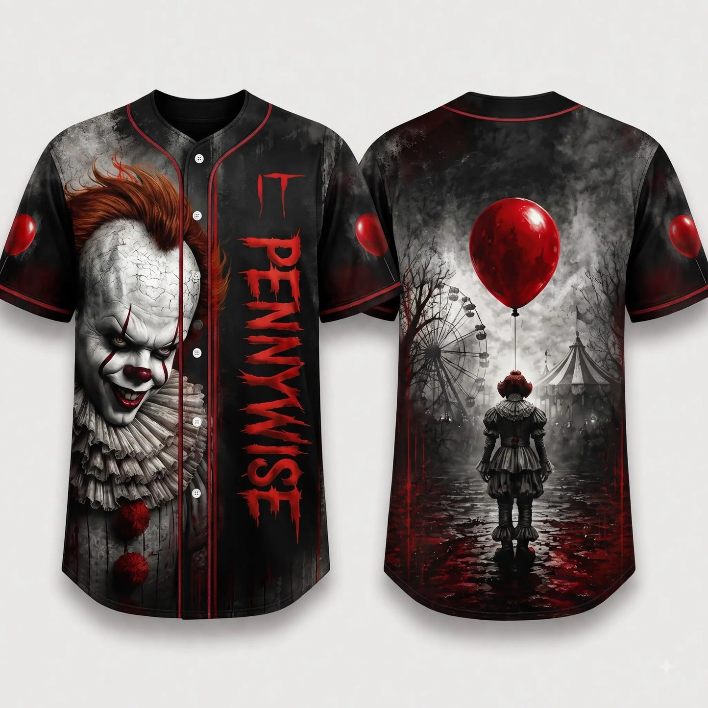 Horror Slasher Baseball Jersey – Gothic Halloween Button Front Shirt & Dark Character Graphic Top