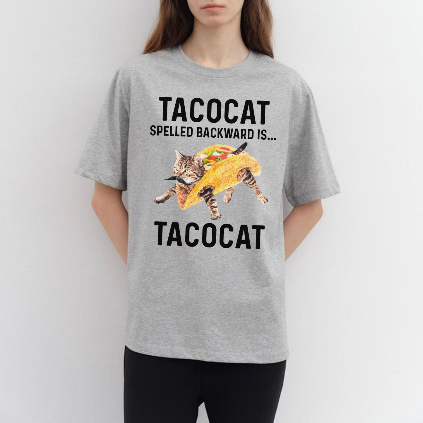 "Tacocat Backward Is Tacocat" Tee - Funny Food & Cat Graphic Shirt, Clever Palindrome Apparel