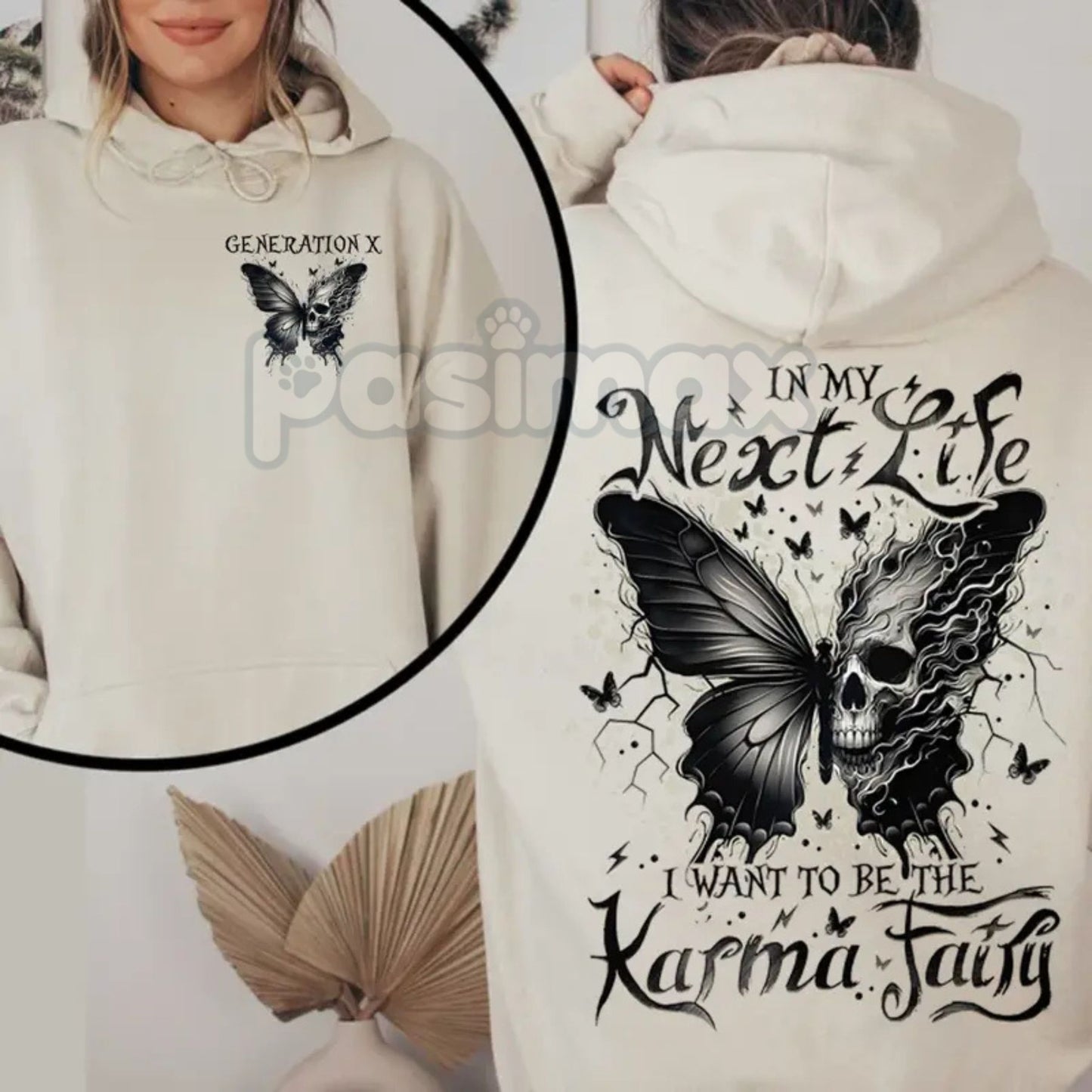 Karma Fairy Skull Butterfly Hoodie – Custom Generational Pullover, Gen X Baby Boomers Millennial Gift