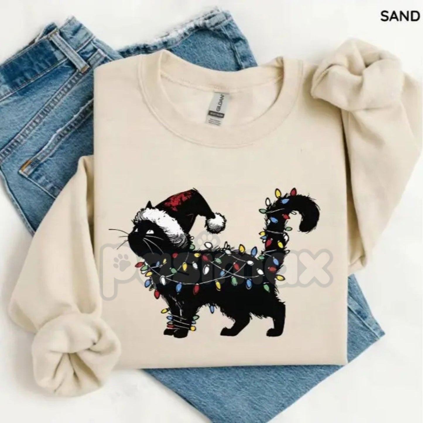 Cute Cat Christmas Sweatshirt – Funny Feline Holiday Crewneck on a Gildan 18000