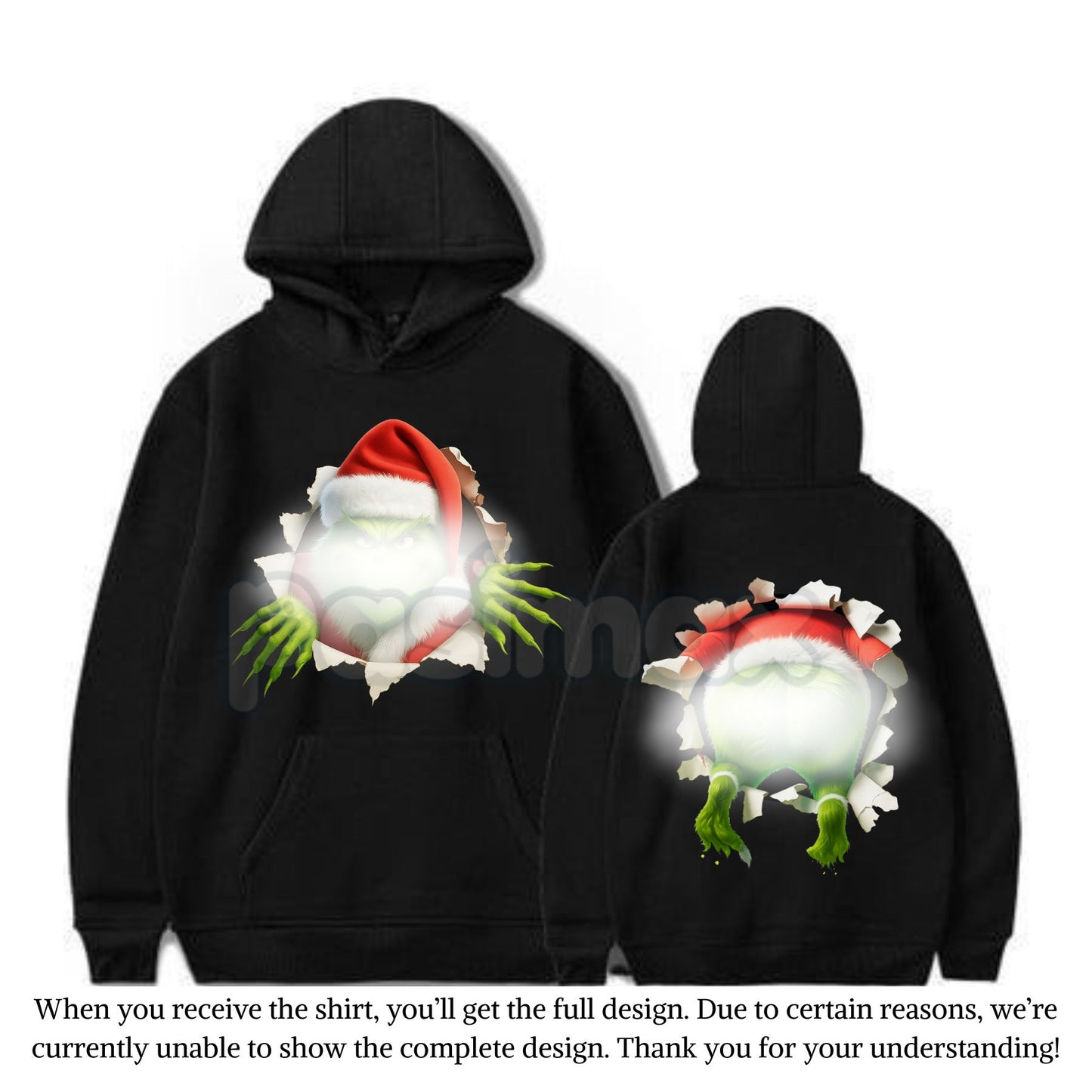 Christmas Movie Character Green Guy Through Hole 2-Sided Hoodie – Trendy Holiday Season Graphic Pullover, Unisex Classic Comfort Cotton