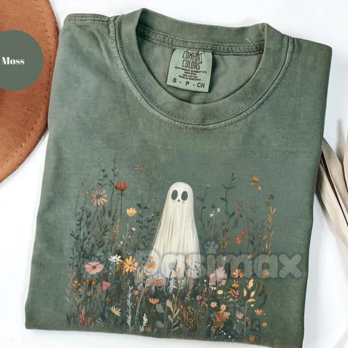 Comfort Colors® Enchanted Ghost in Wildflowers T-Shirt – Cottagecore Halloween Floral Tee, Whimsical Fall Graphic, Fairy Tale Spooky Gift