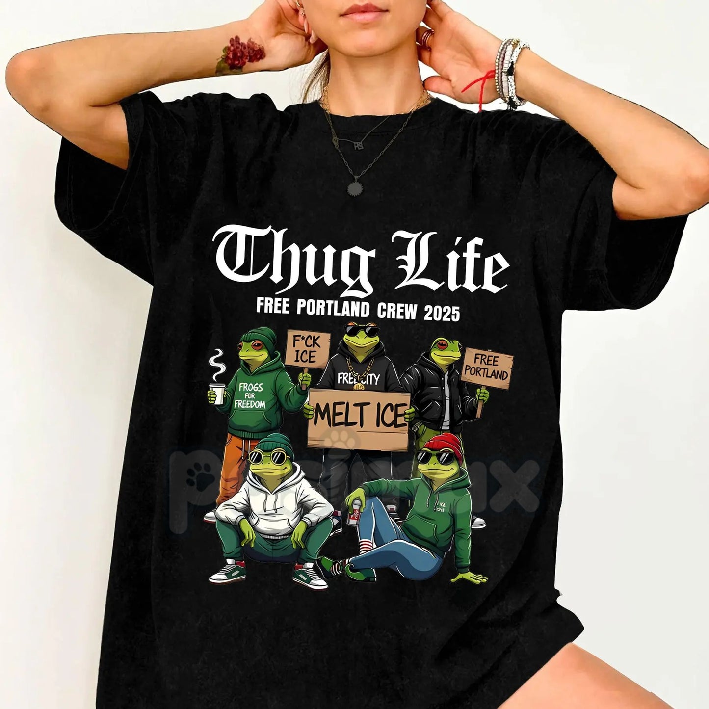 "No Kings In America" Frog Resist T-Shirt - Portland Political Statement Tee, "Frogs Together Strong" Anti-Tyranny Apparel, Unisex Protest Shirt