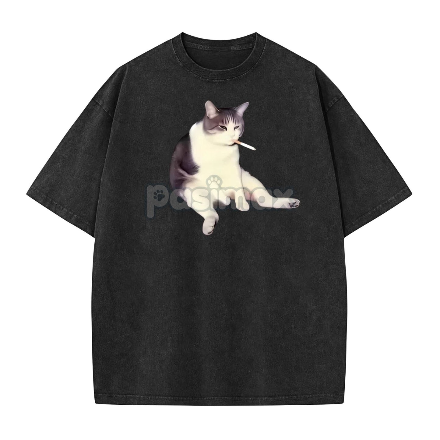 'Cat Smoke' Funny Animal Graphic Tee – Unisex Streetwear Cotton Comfort Shirt, Menswear Womenswear Cool Cat Tee