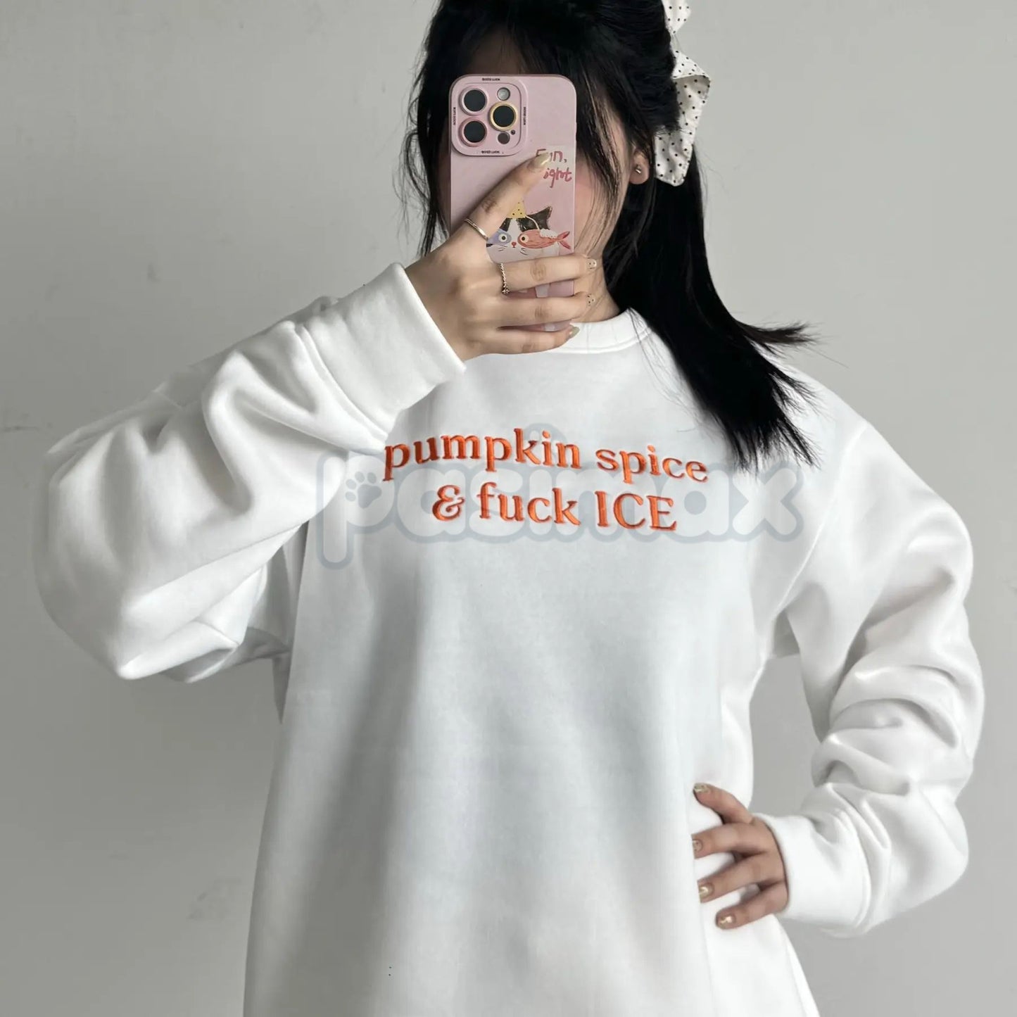 Pumpkin Spice & Freedom Embroidered Sweatshirt – Support Immigrant Families Crewneck