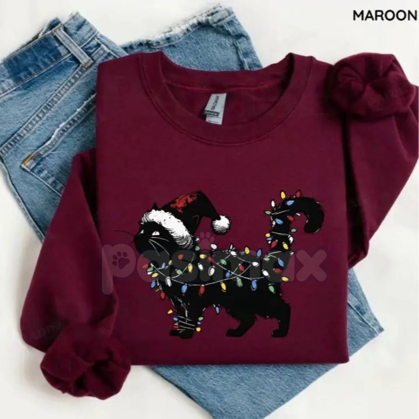 Cute Cat Christmas Sweatshirt – Funny Feline Holiday Crewneck on a Gildan 18000