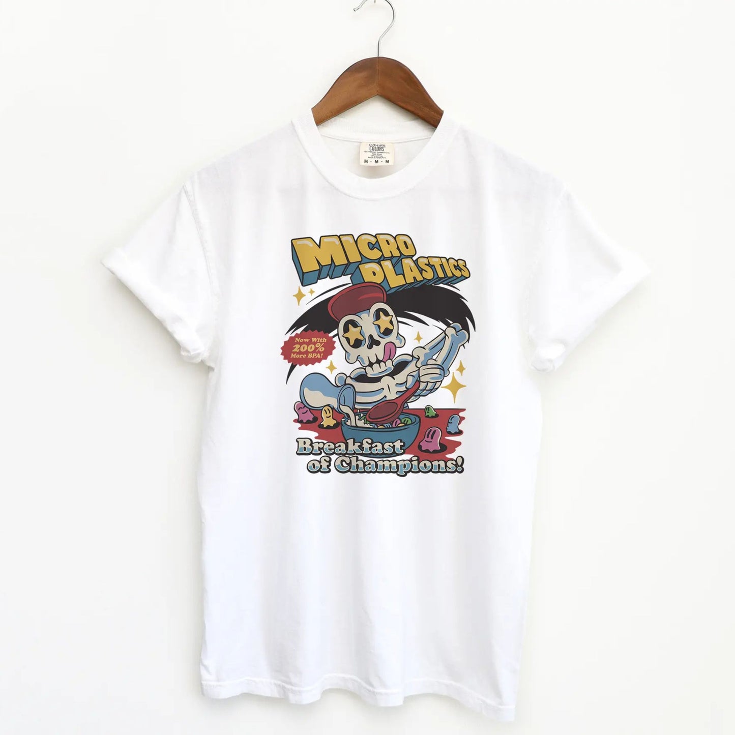 Micro Plastics Breakfast Skull Comfort Colors Shirt – Funny Food Graphic Tee, Skeleton T-shirt, Dark Humor Environmentalist Top