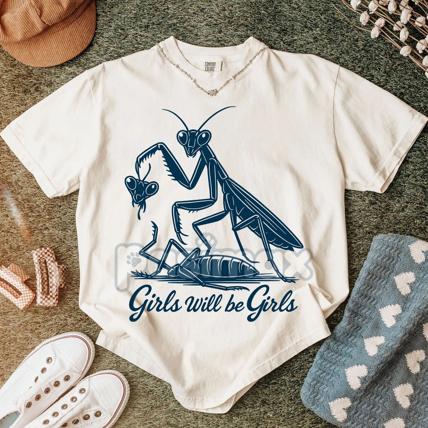 'Girls Will Be Girls' Praying Mantis Tee – Funny Insect Shirt, Entomologist Gift, Unique Bug Lover T-Shirt