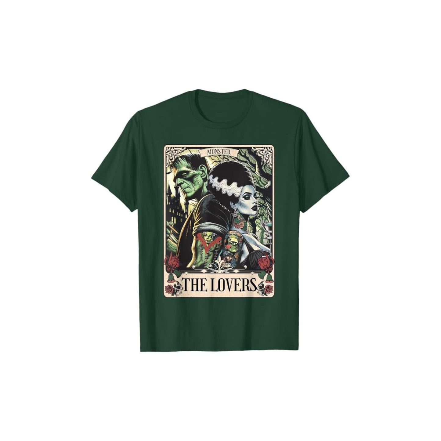 Frankenstein & Bride The Lovers Tarot T-Shirt - Gothic Horror Tee, Occult Fan Apparel