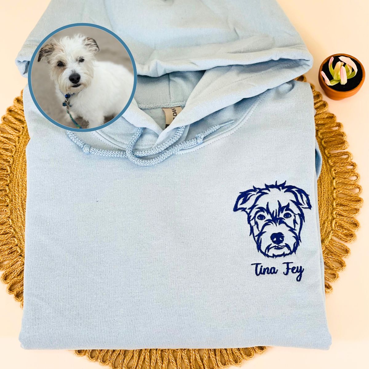 Custom Embroidered Dog Face Outline Hoodie Using Your Dog Photo Personalized Pet Lover Gift Unique