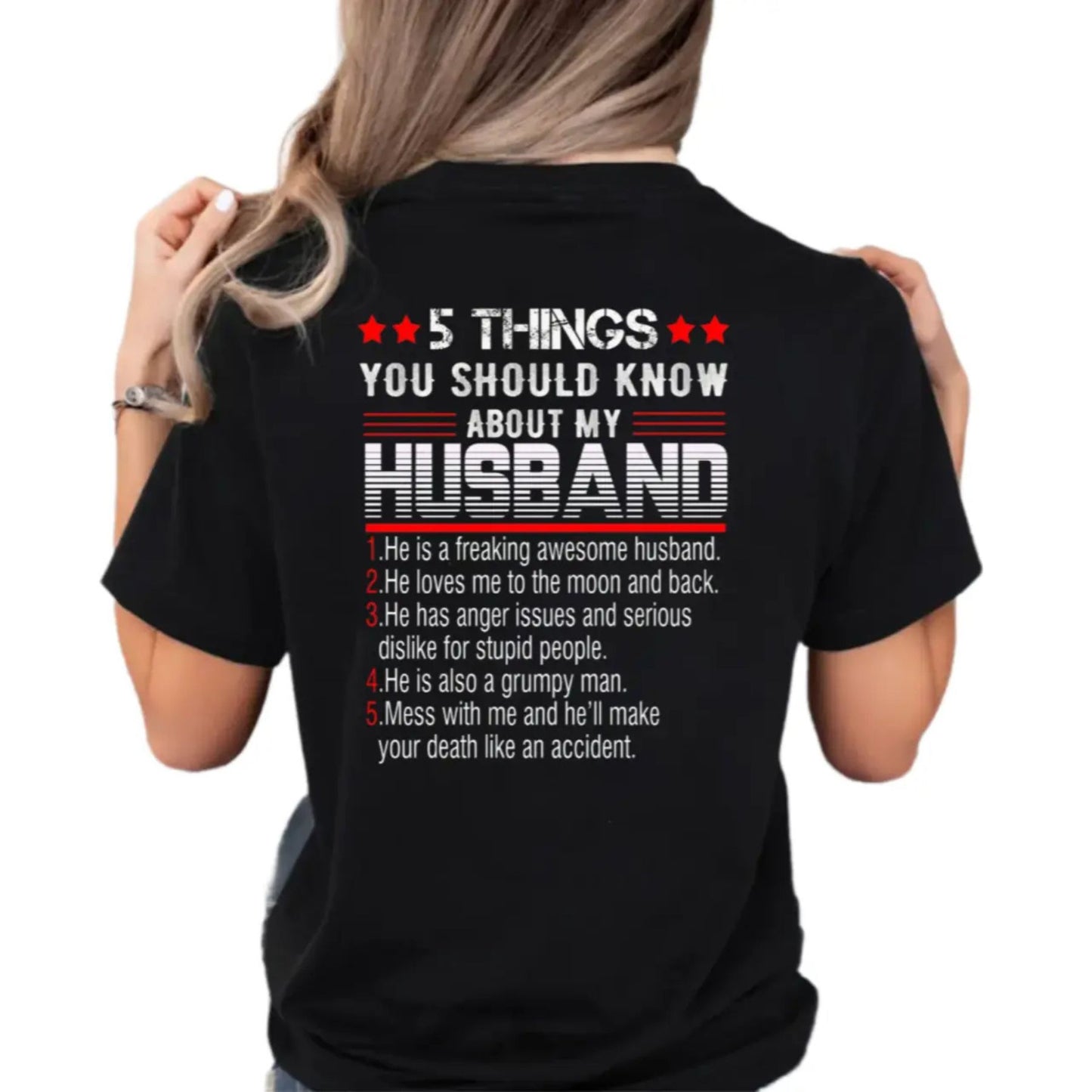 "5 Things You Should Know About My Husband" T-Shirt - Funny Wife Tee, Gift for Her from Husband