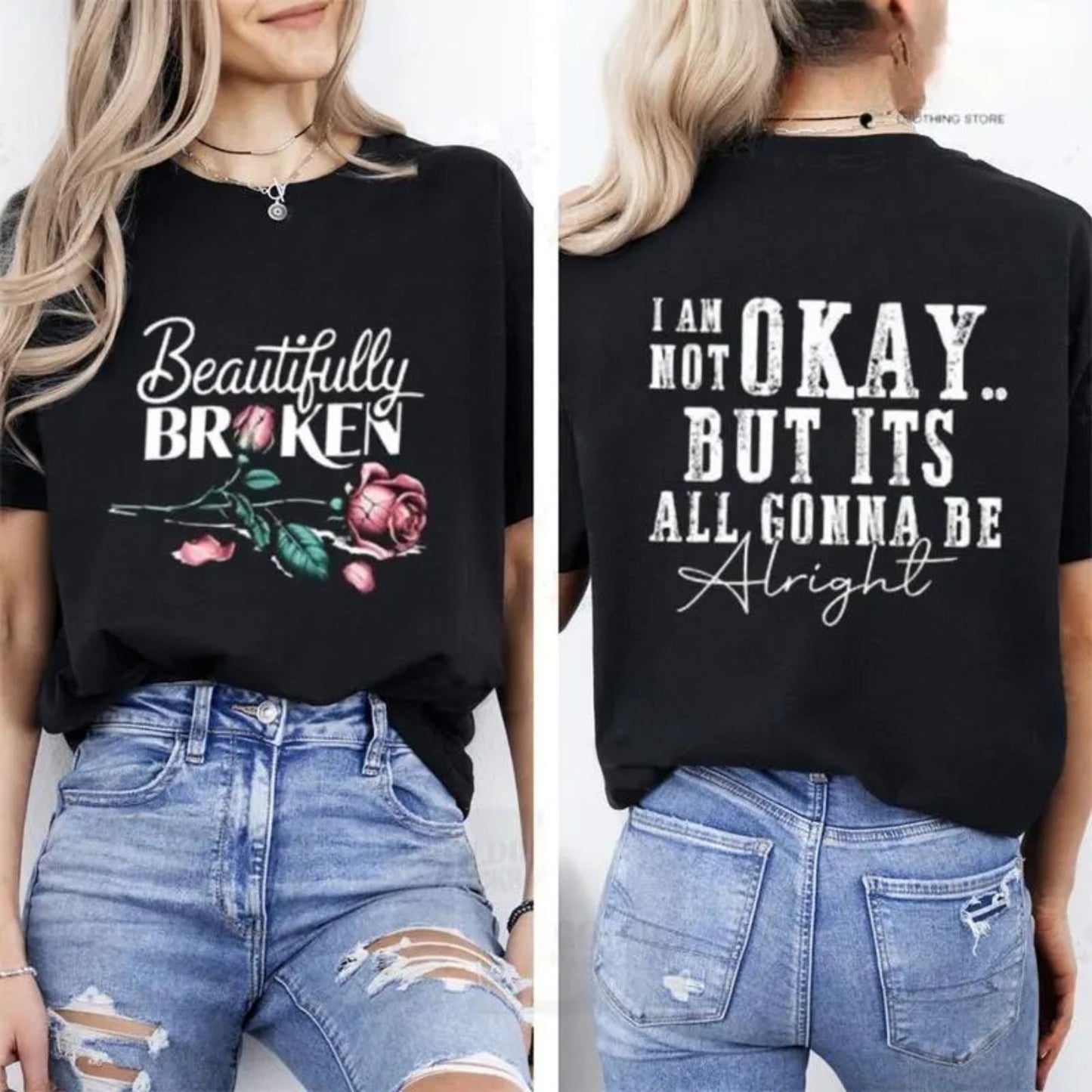 "Beautifully Broken, Not Okay" T-Shirt - Trendy Mental Health Awareness Tee, Empowering Women's Gift