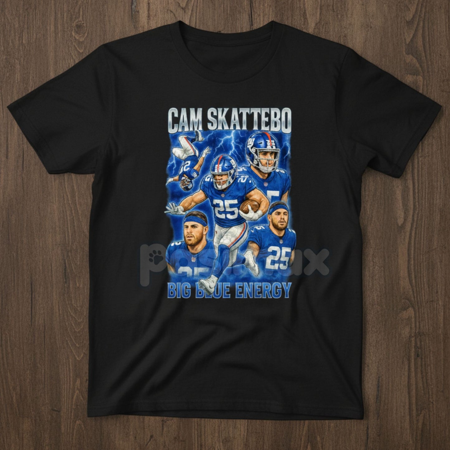 Cam Skattebo "Big Blue Energy" T-Shirt - New York Giants '90s Rap Tribute Tee, Unisex Bootleg RB Graphic