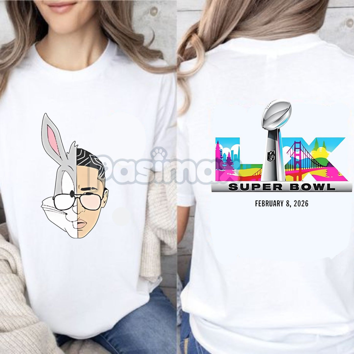 Super Bowl 2026 LIX Graphic T-Shirt - Bugs Bunny Half Face Tee, February 8, 2026 Sports Nostalgia Shirt