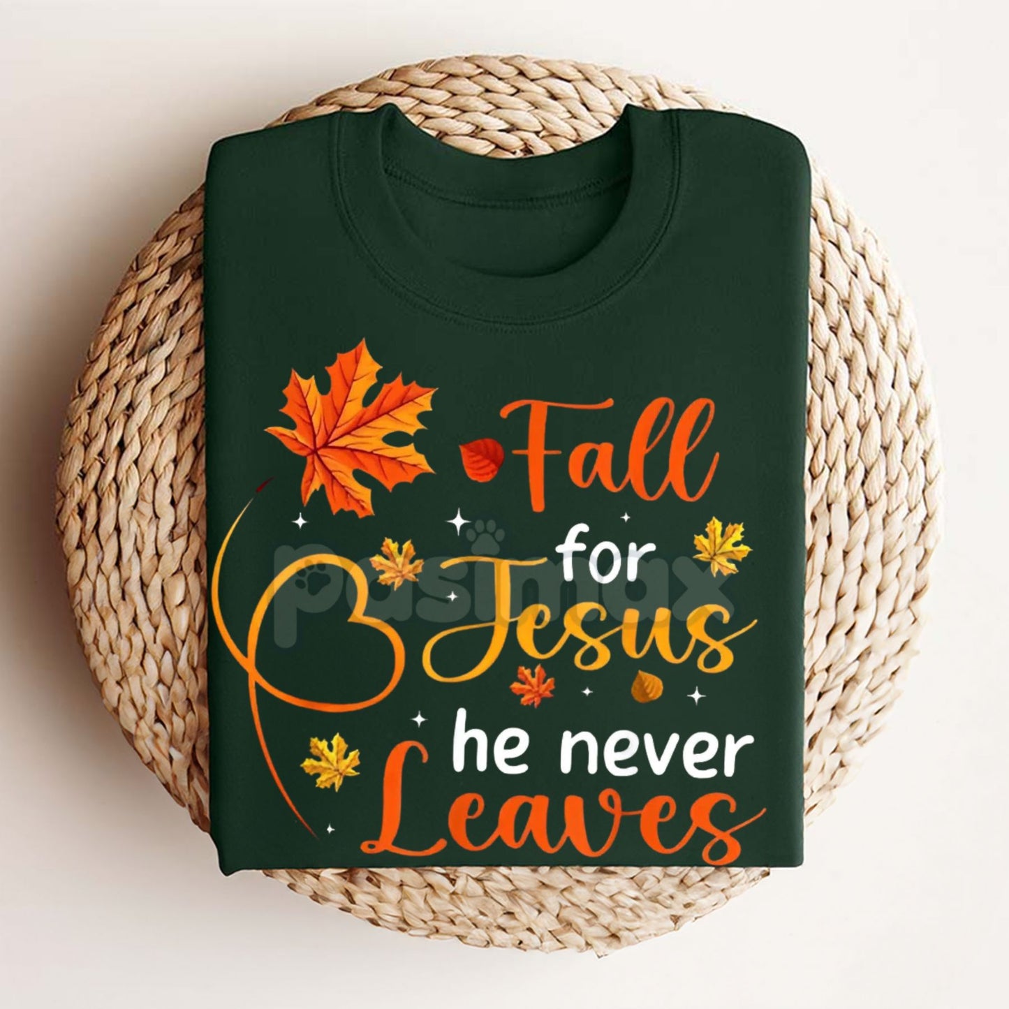 Fall For Jesus He Never Leaves T-Shirt – Autumn Christian Women's Faith Top