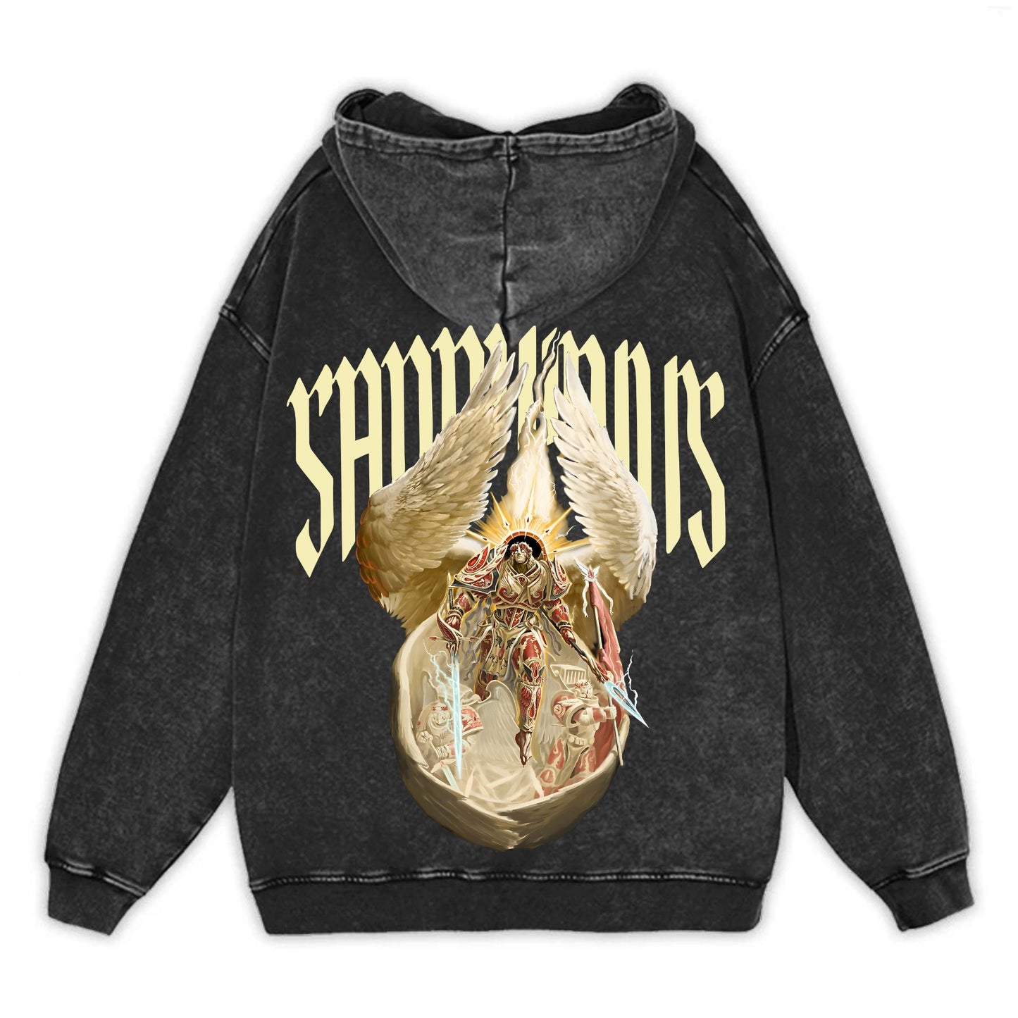 Sanguinius, Primarch of Blood Angels Hoodie – New Washed Fabric Pullover for Wargame Fans & Warhammer Collectors