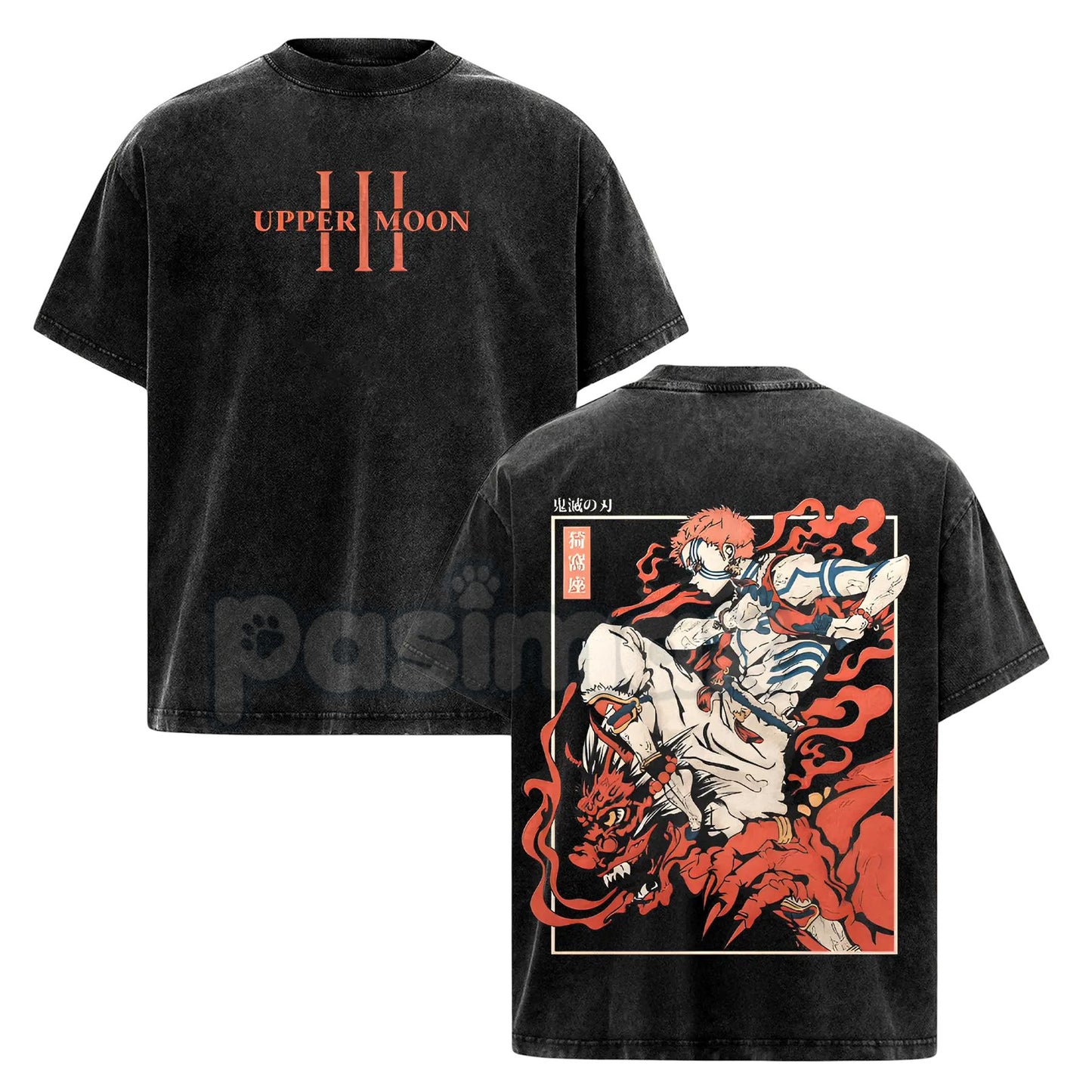 Akaza Upper Moon 3 T-Shirt – Demon Slayer Infinity Castle Arc Graphic Tee, Vintage Washed Oversized Anime Shirt