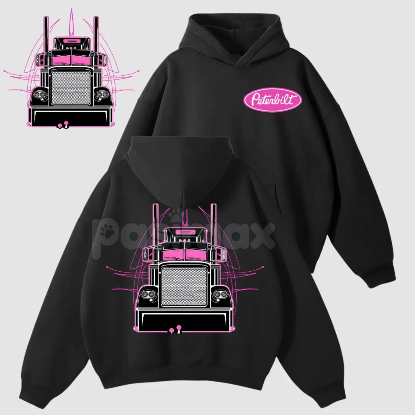 Peterbilt Pink Semi Truck 2-Sided Hoodie – Unique Trucker Pullover, Bold Graphic Apparel, Unisex