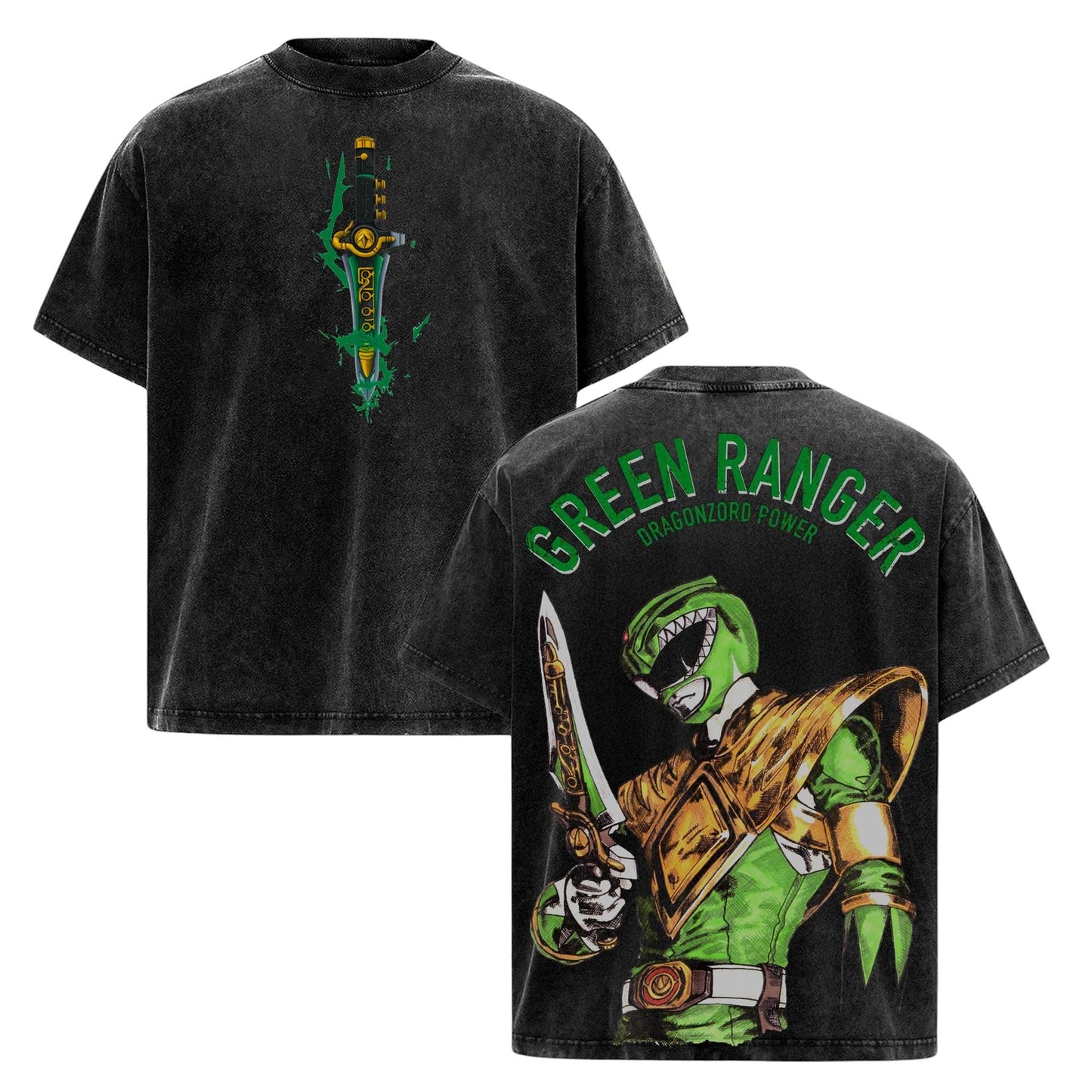 Green Ranger Power Rangers Edition Double Printed Oversize Acid Washed Tee
