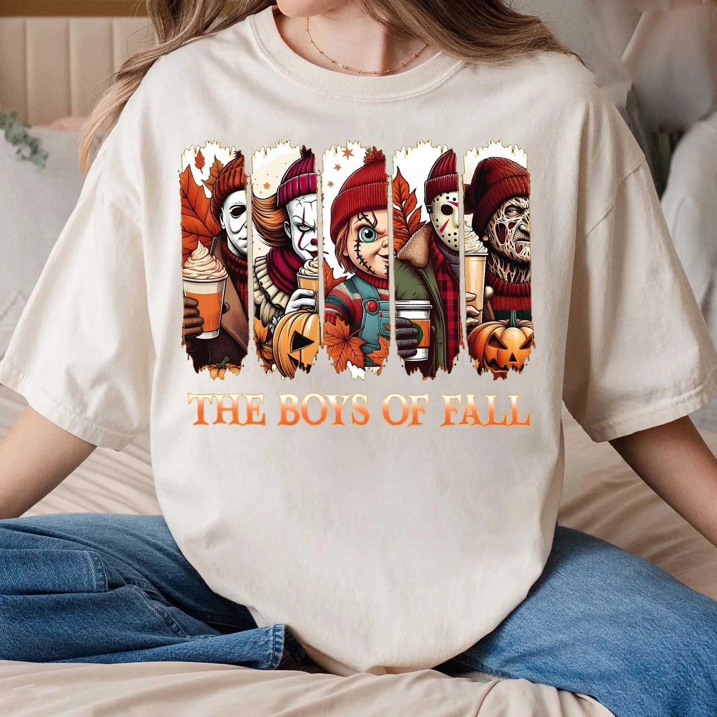 'The Boys Of Fall' Horror Shirt – Fall Vibes Halloween Tee, Horror Friends Autumn Shirt, Cozy Season Fan Gift, Unisex Graphic Top