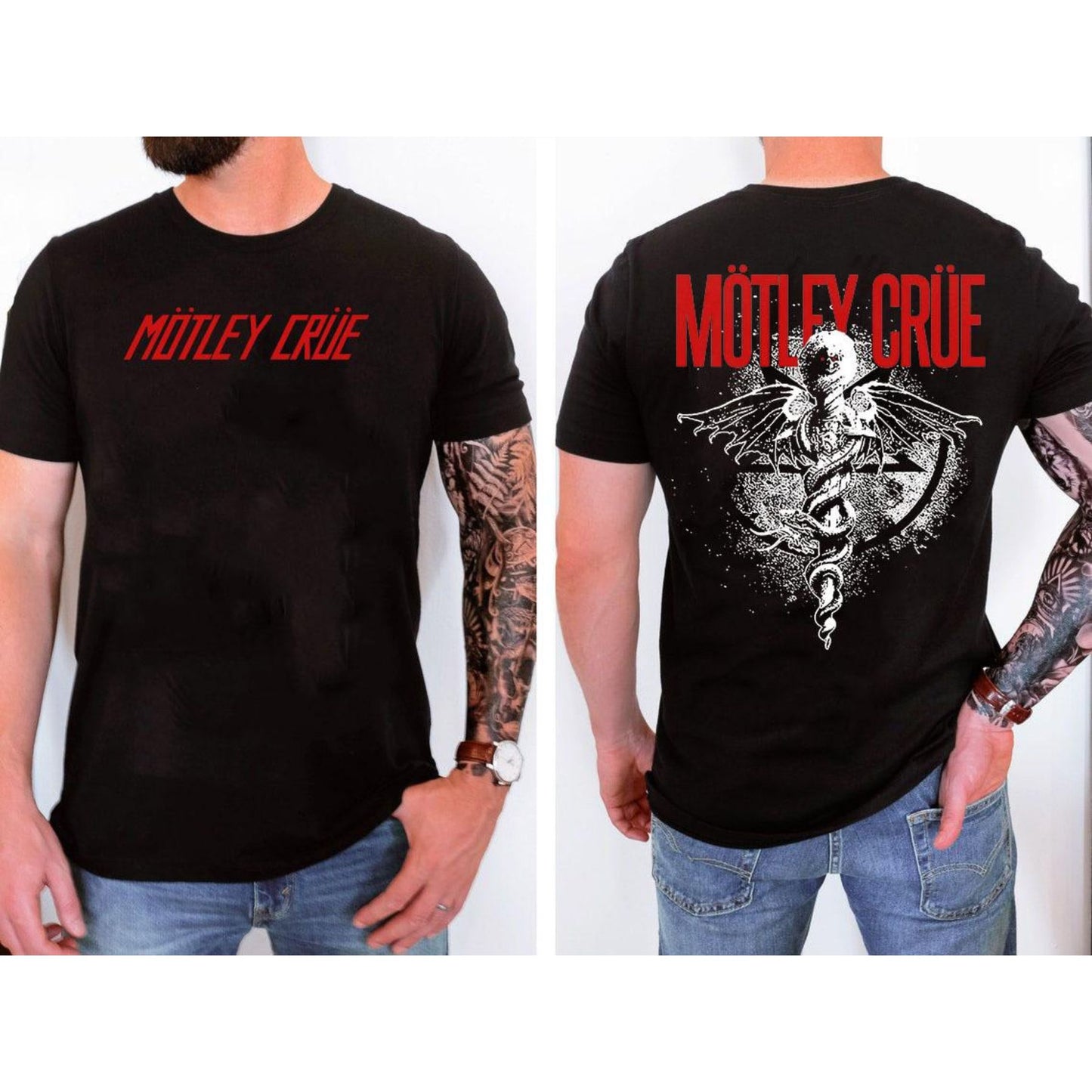 Motley Crue Tour Shirt - ‘Kickstart My Heart’ Front & Back Print, Black Rock Concert Tee