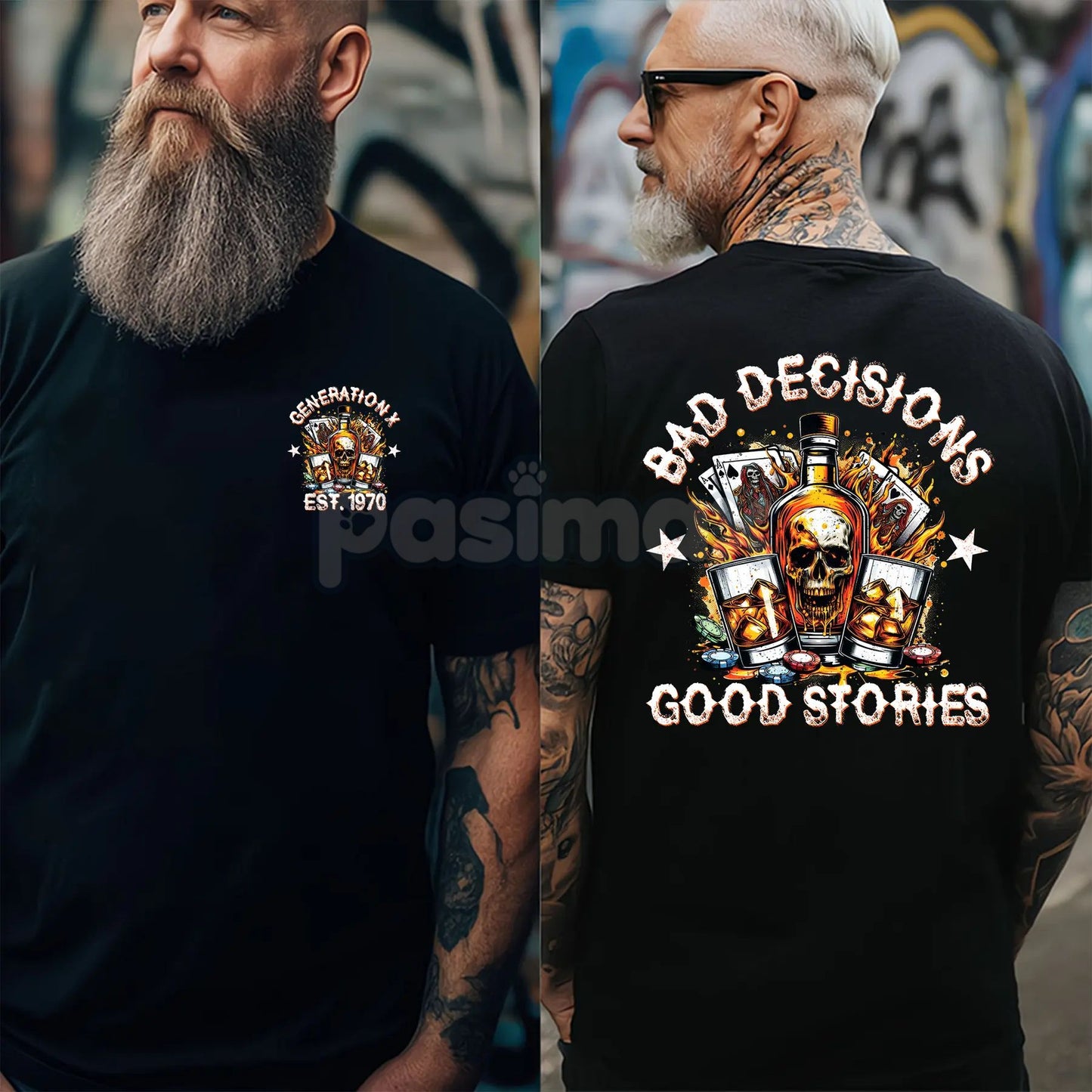Personalized Vintage Gen X Shirt - "Bad Decisions Good Stories" Generation X Tee (1965-1980), Full Colors & Sizes