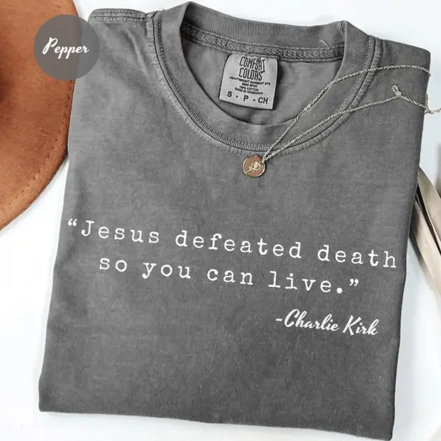 Charlie Kirk Shirt – 'Jesus Defeated Death' Republican Tee, Free Speech Support Shirt, Political Faith Apparel