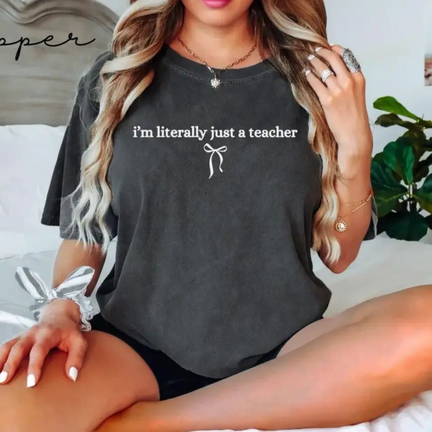 'I’m Literally Just A Teacher' Shirt – Funny Minimal Espresso Tee, Comfort Colors Teacher Gift, Neutral Aesthetic Classroom Outfit