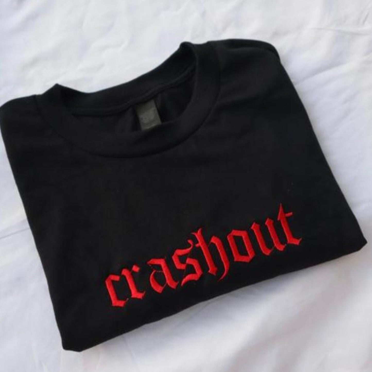"Crashout" Embroidered T-Shirt - Unisex Modern Classic Fit, Trendy Graphic Tee