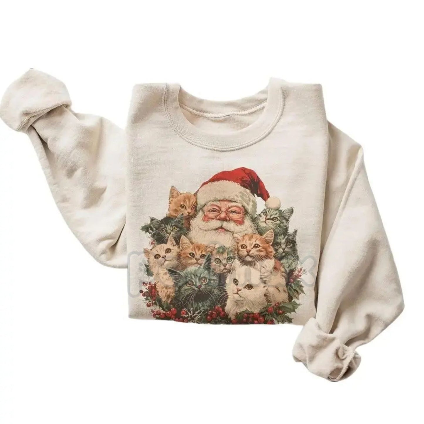 Retro Santa Claus and Kittens Christmas Sweatshirt – Vintage Winter Holiday Crewneck