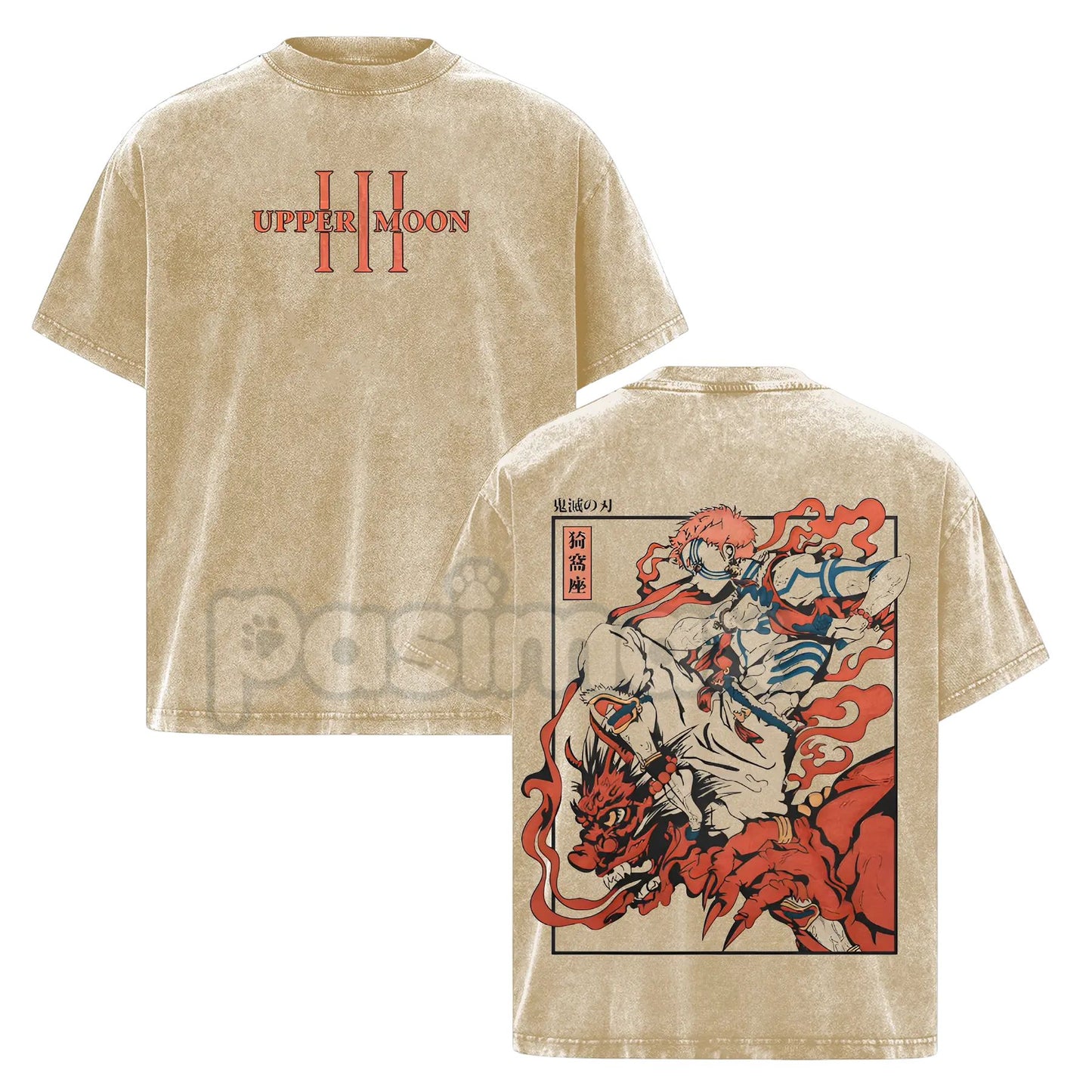 Akaza Upper Moon 3 T-Shirt – Demon Slayer Infinity Castle Arc Graphic Tee, Vintage Washed Oversized Anime Shirt