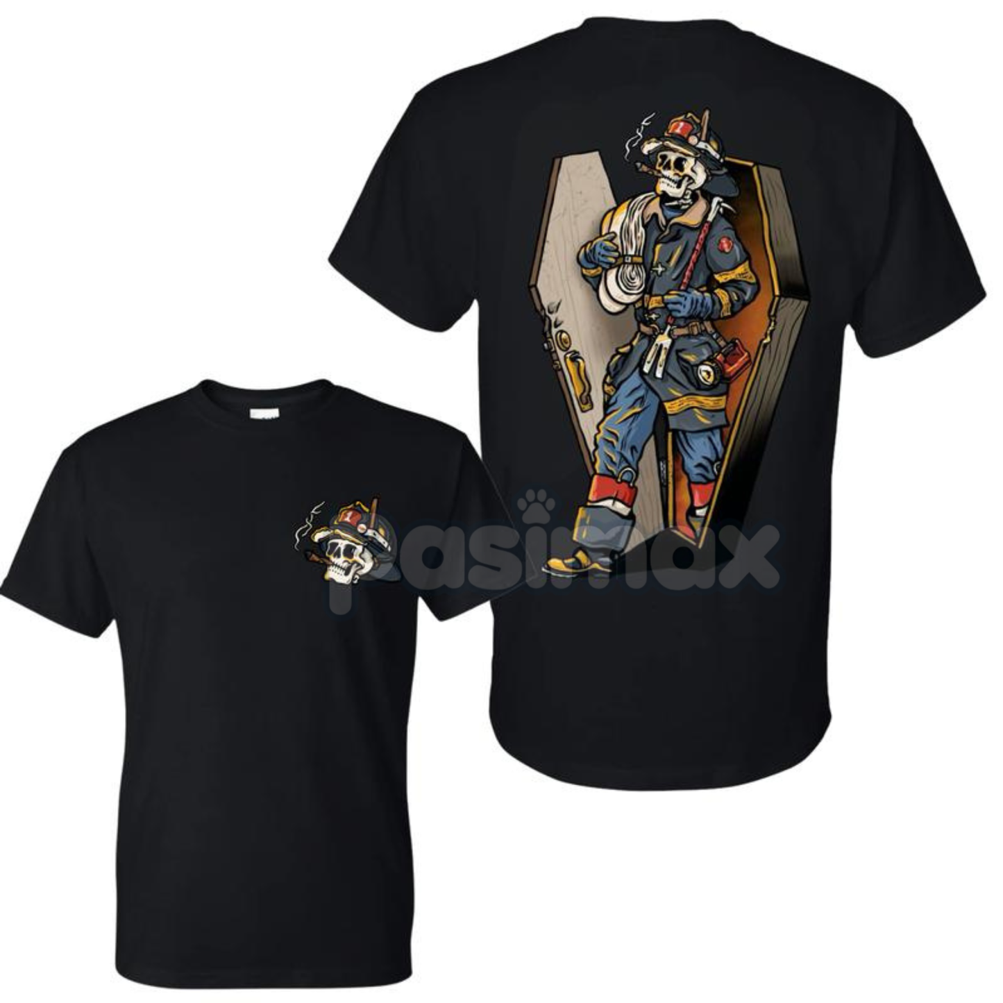 Firefighter Skull & Coffin Graphic T-Shirt - Honor the Fallen Tee - First Responder Flag Apparel