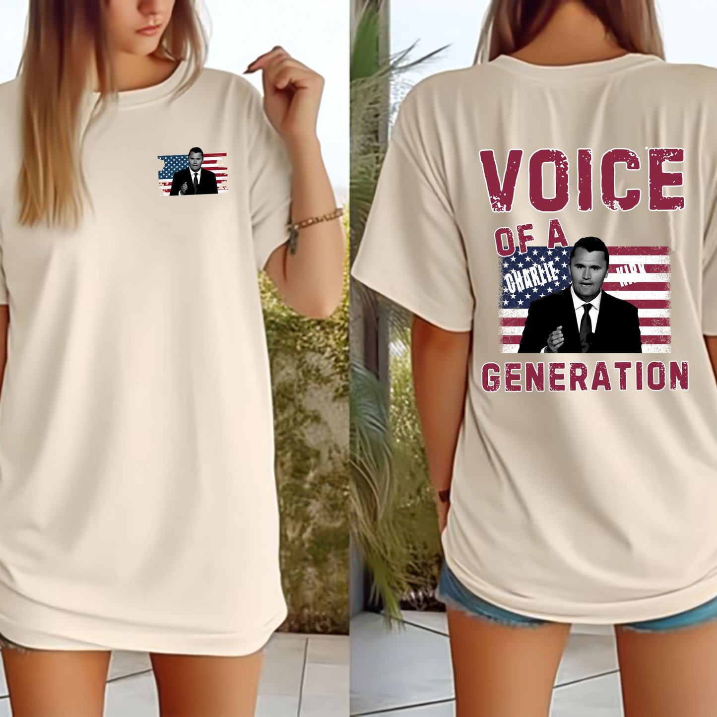 "Voice of a Generation" Charlie Kirk T-Shirt - Double-Sided Unisex Tee, Political Statement Apparel