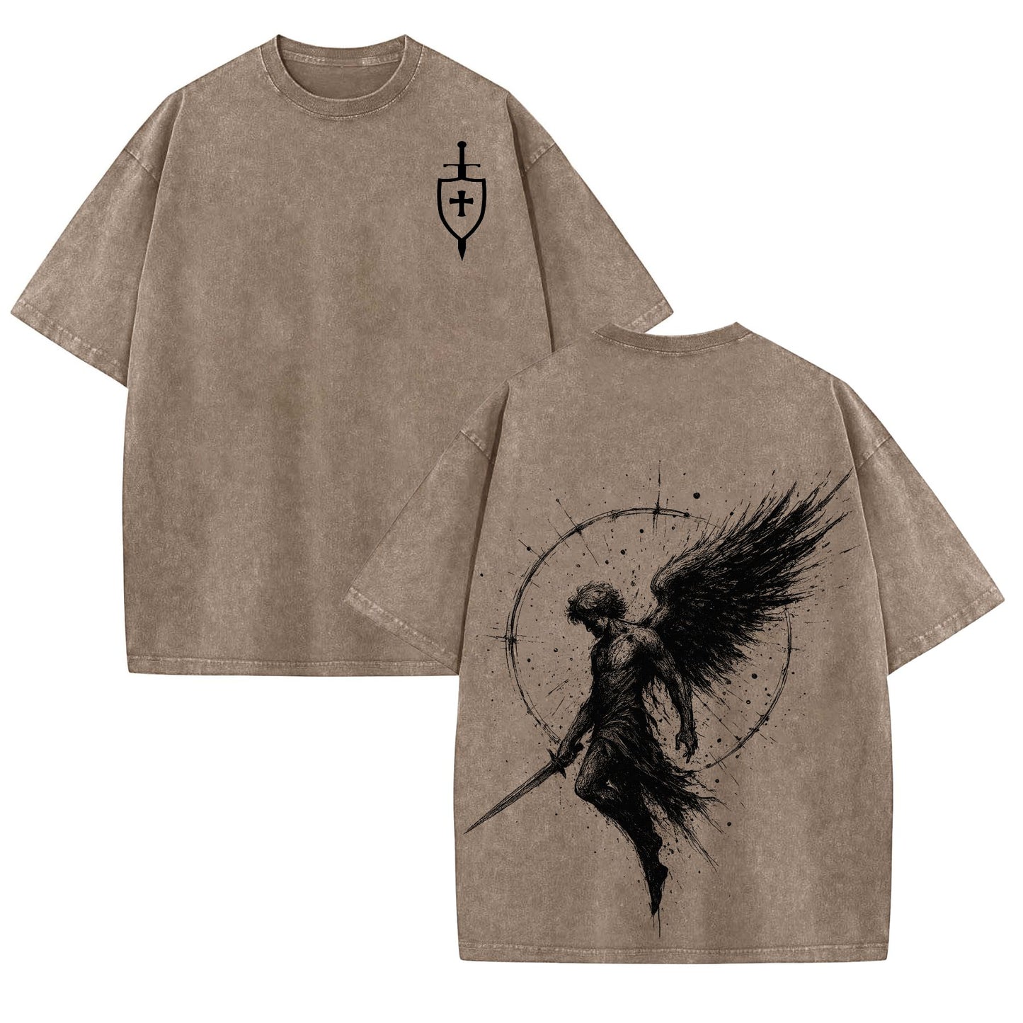 Sanctus Michael Archangelus T-Shirt – Flaming Sword & Shield Archangel Michael Tee