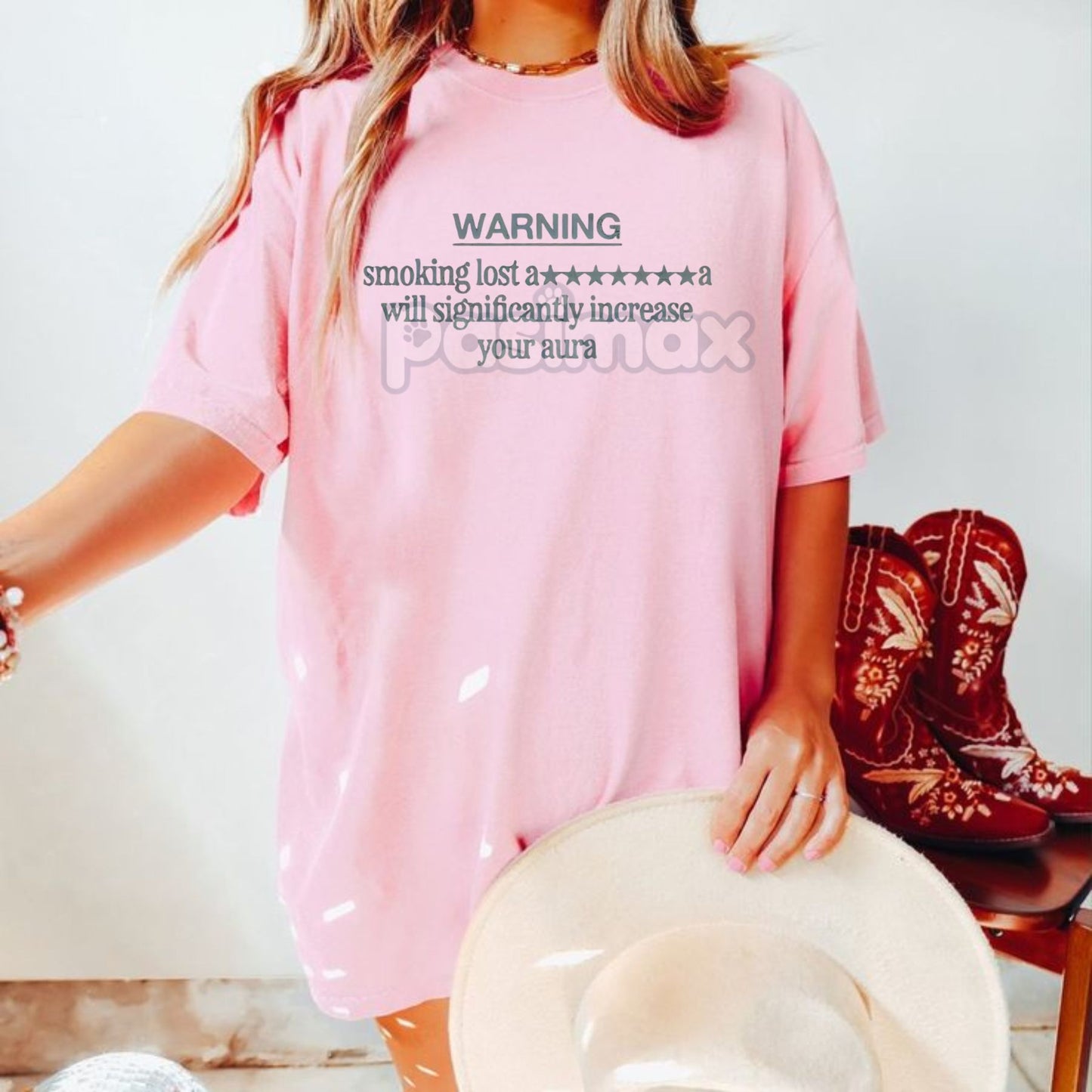 "Smoking Lost Will Increase Your Aura" Warning Shirt - Funny Graphic Tee, Sarcastic Statement Apparel