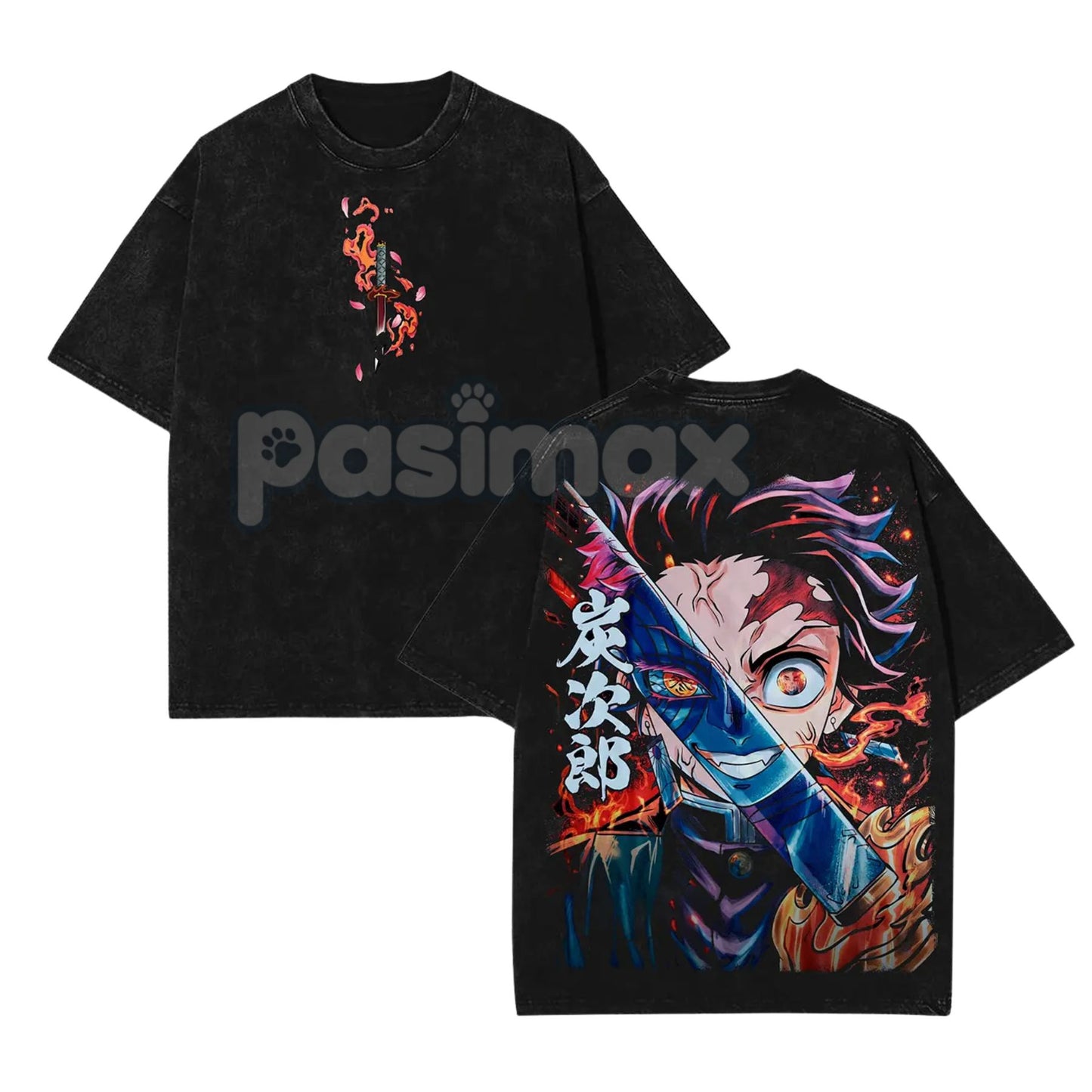 Retro Limited Vintage Kamado Tanjiro T-Shirt – Demon Slayer Infinity Castle, Oversize Acid Washed Tee