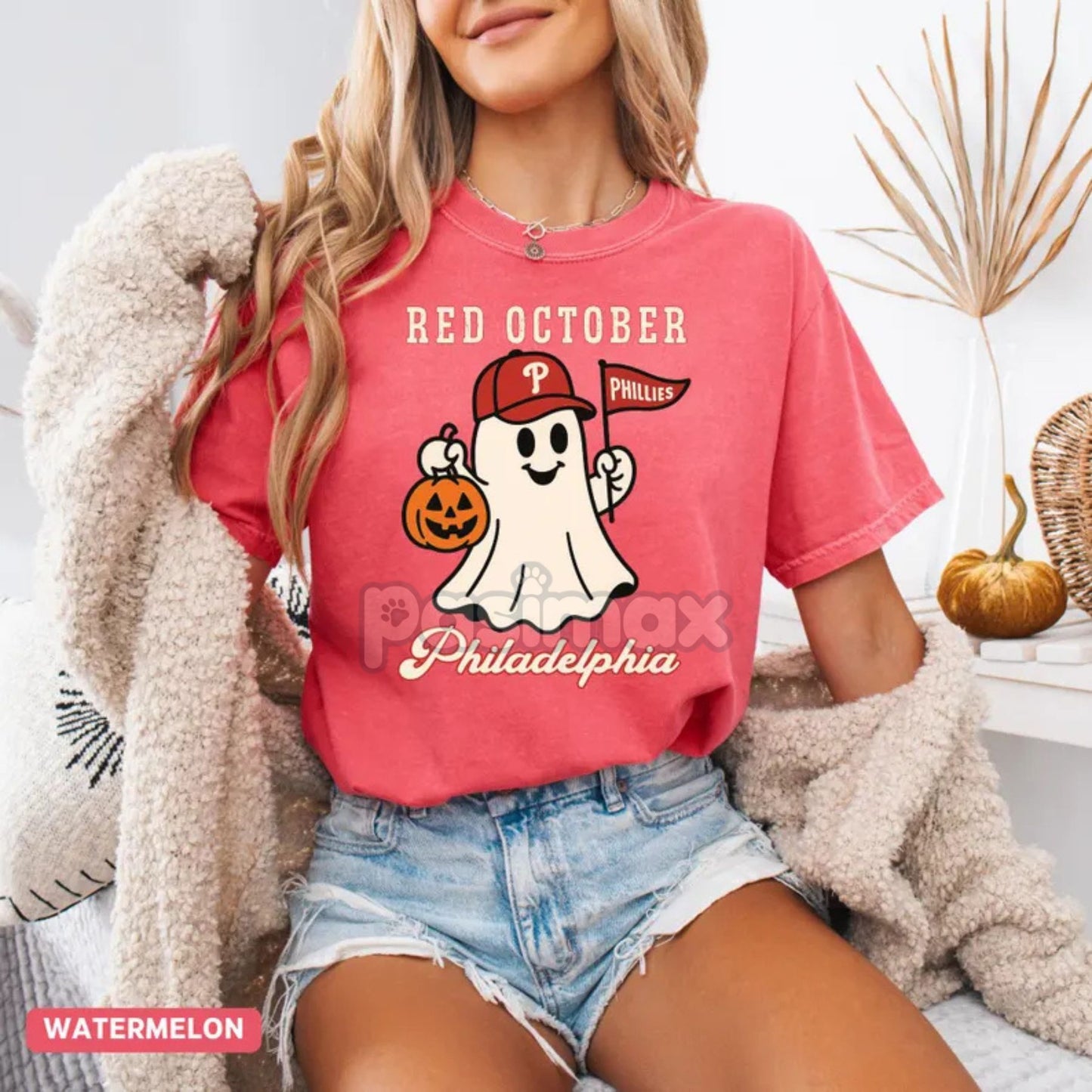 Comfort Colors® 'Red October' Halloween Ghost T-Shirt – Spooky Baseball Philadelphia Tee, Phillies Fan Outfit, Vintage Halloween Shirt