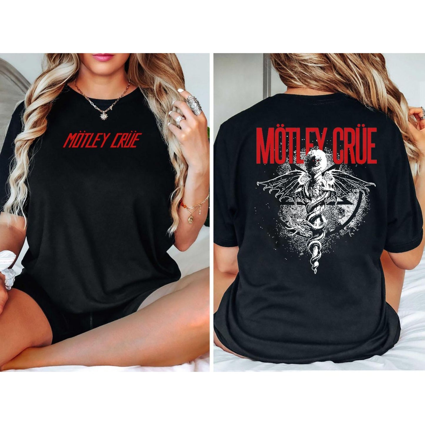 Motley Crue Tour Shirt - ‘Kickstart My Heart’ Front & Back Print, Black Rock Concert Tee