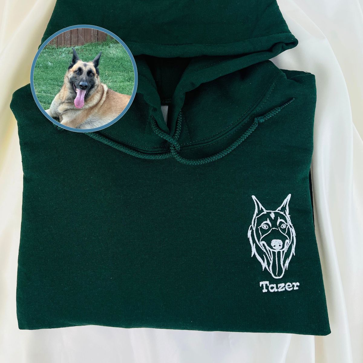 Custom Embroidered Dog Face Outline Hoodie Using Your Dog Photo Personalized Pet Lover Gift Unique
