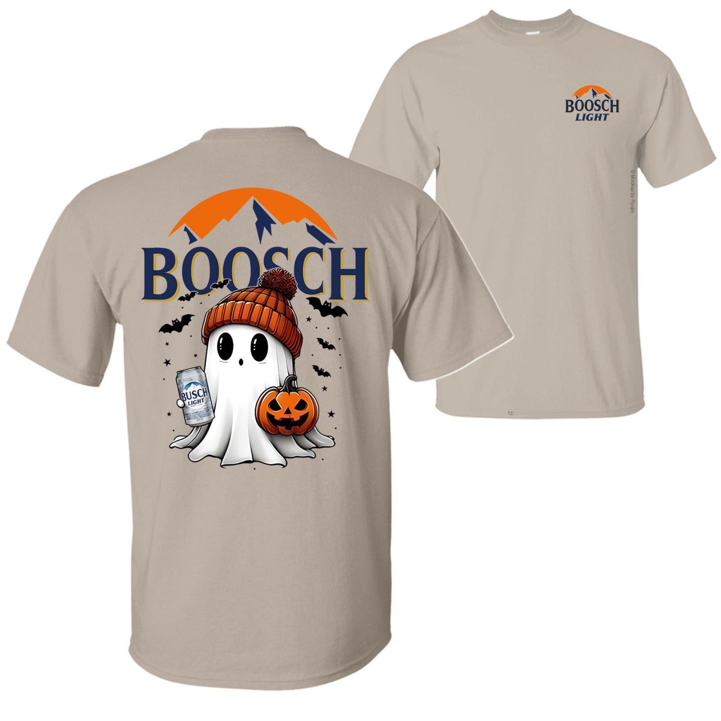 Boosch Light Halloween Tee - Spooky Ghost & Pumpkin 2-Sided Shirt, Funny Beer Parody
