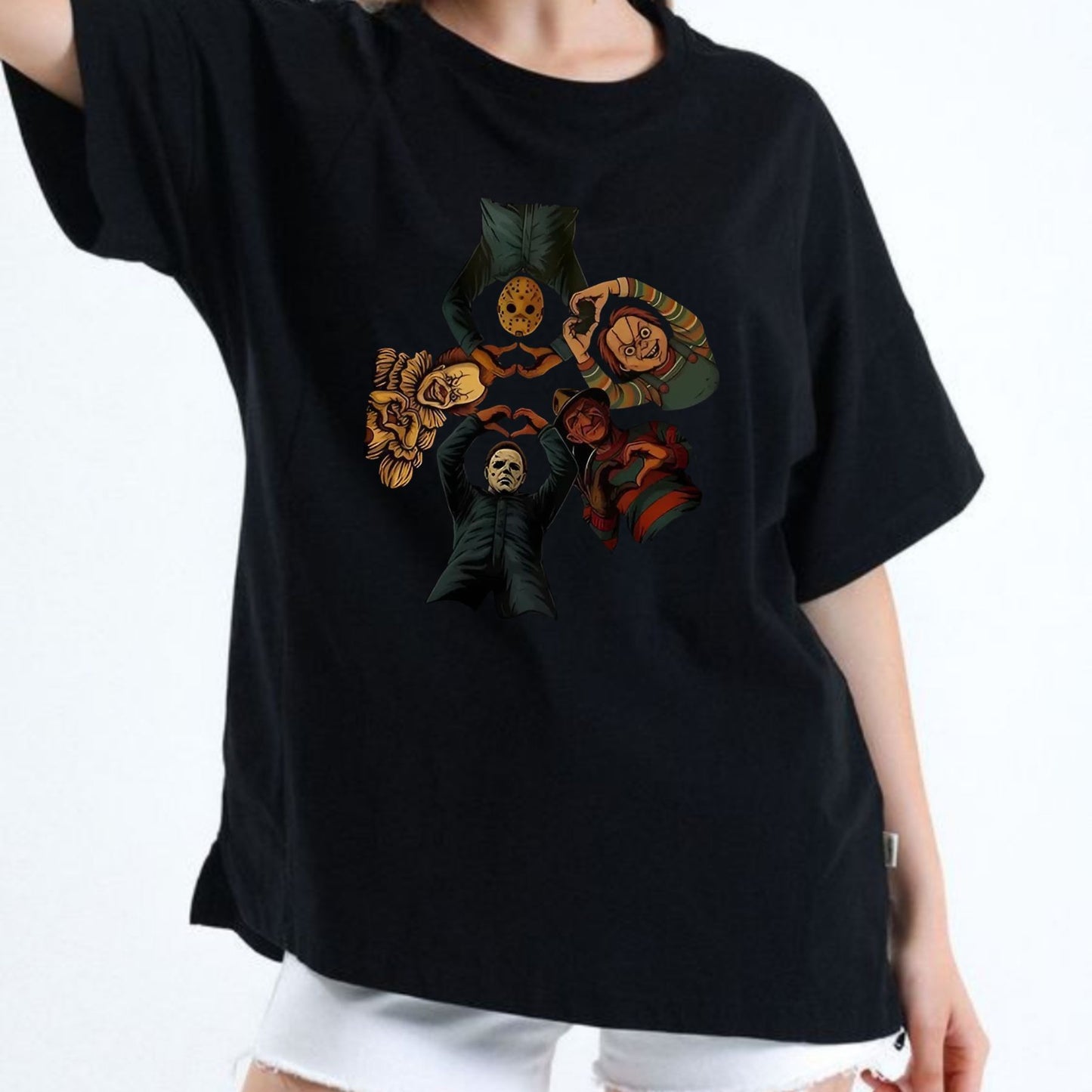 "Horror Friends" Halloween T-Shirt - Iconic Serial Killers Graphic Tee, Y2K Nostalgia Apparel