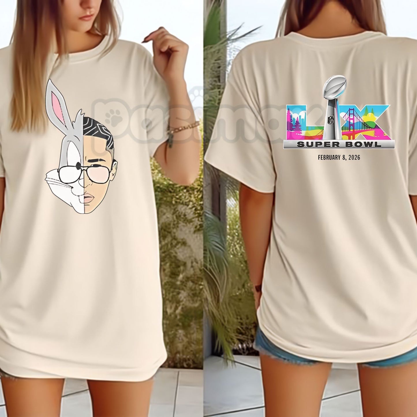 Super Bowl 2026 LIX Graphic T-Shirt - Bugs Bunny Half Face Tee, February 8, 2026 Sports Nostalgia Shirt