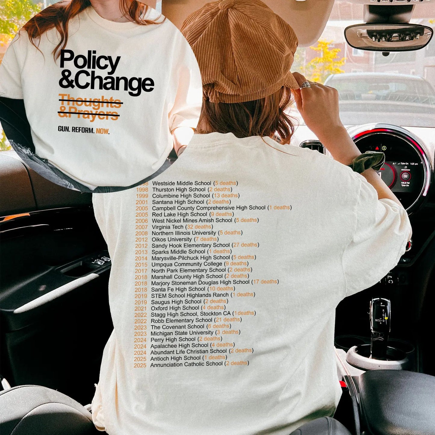 "Policy & Change" Gun Reform T-Shirt - "Thoughts and Prayers" Slogan Tee, Political Activist Apparel