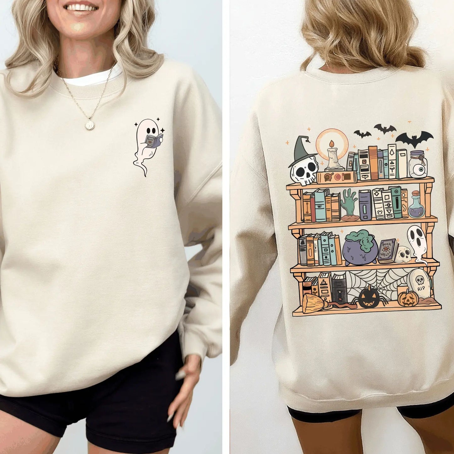 Reading Ghost Sweatshirt – Spooky Teacher & Library Halloween Top
