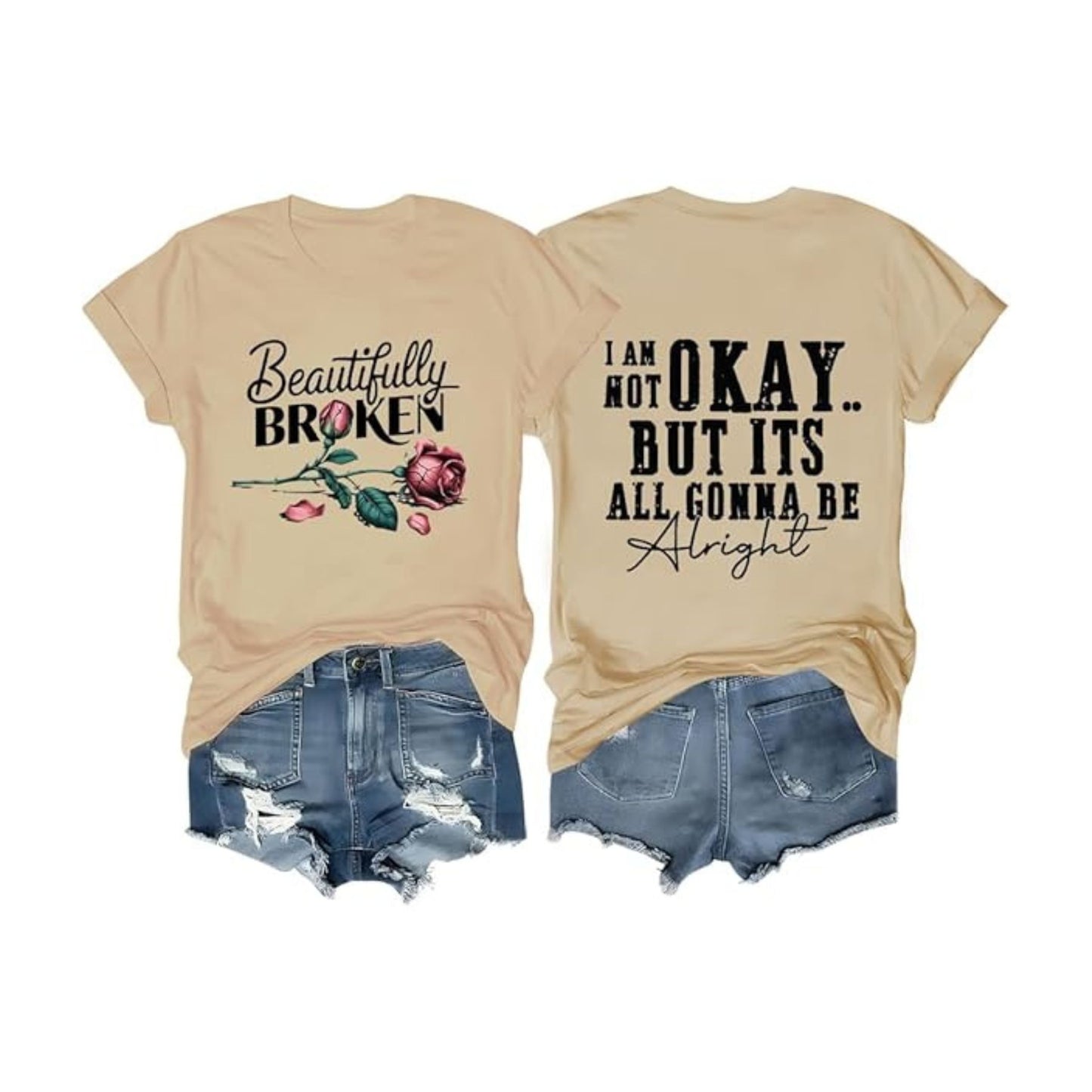 "Beautifully Broken, Not Okay" T-Shirt - Trendy Mental Health Awareness Tee, Empowering Women's Gift