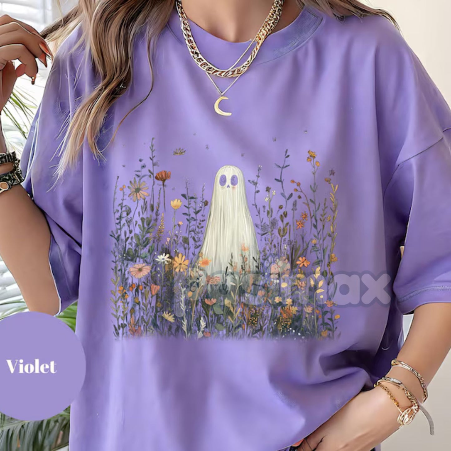 Comfort Colors® Enchanted Ghost in Wildflowers T-Shirt – Cottagecore Halloween Floral Tee, Whimsical Fall Graphic, Fairy Tale Spooky Gift