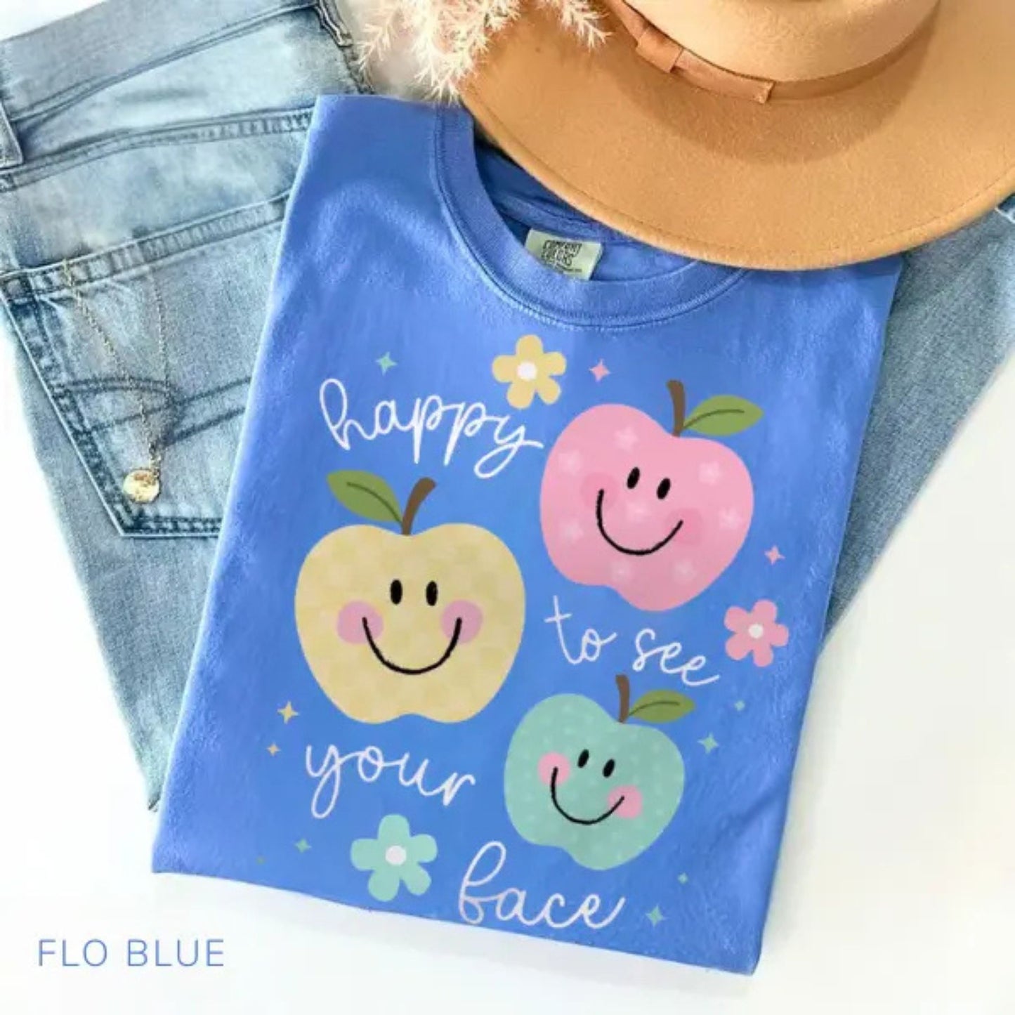 'Happy To See Your Face' Teacher Shirt – Comfort Colors Back to School Tee, New Teacher Gift, Cute Teacher Life Shirt