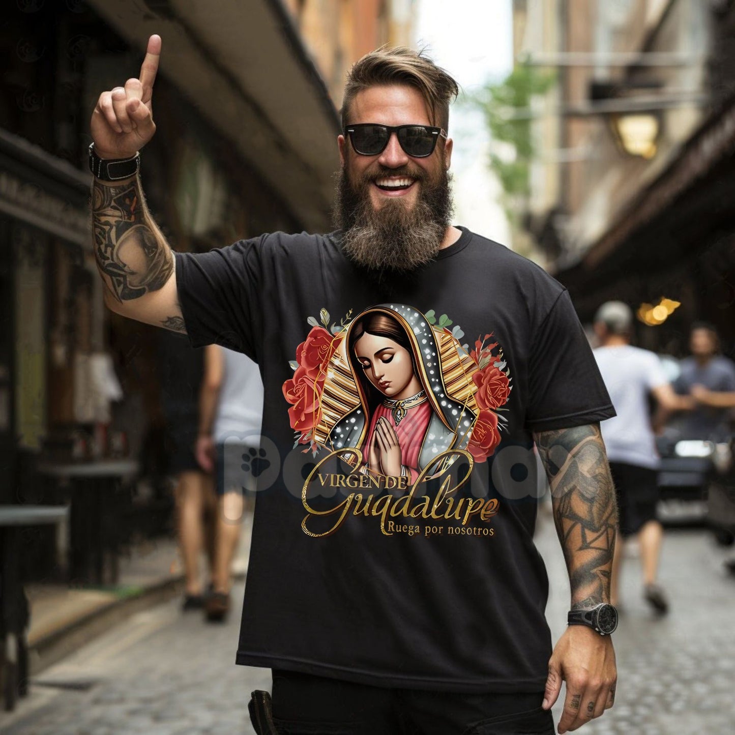 Our Lady of Guadalupe Cultural Heritage T-Shirt - Soft Women's Religious Icon Top, Spanish Text Floral Print, All-Season Casual Wear