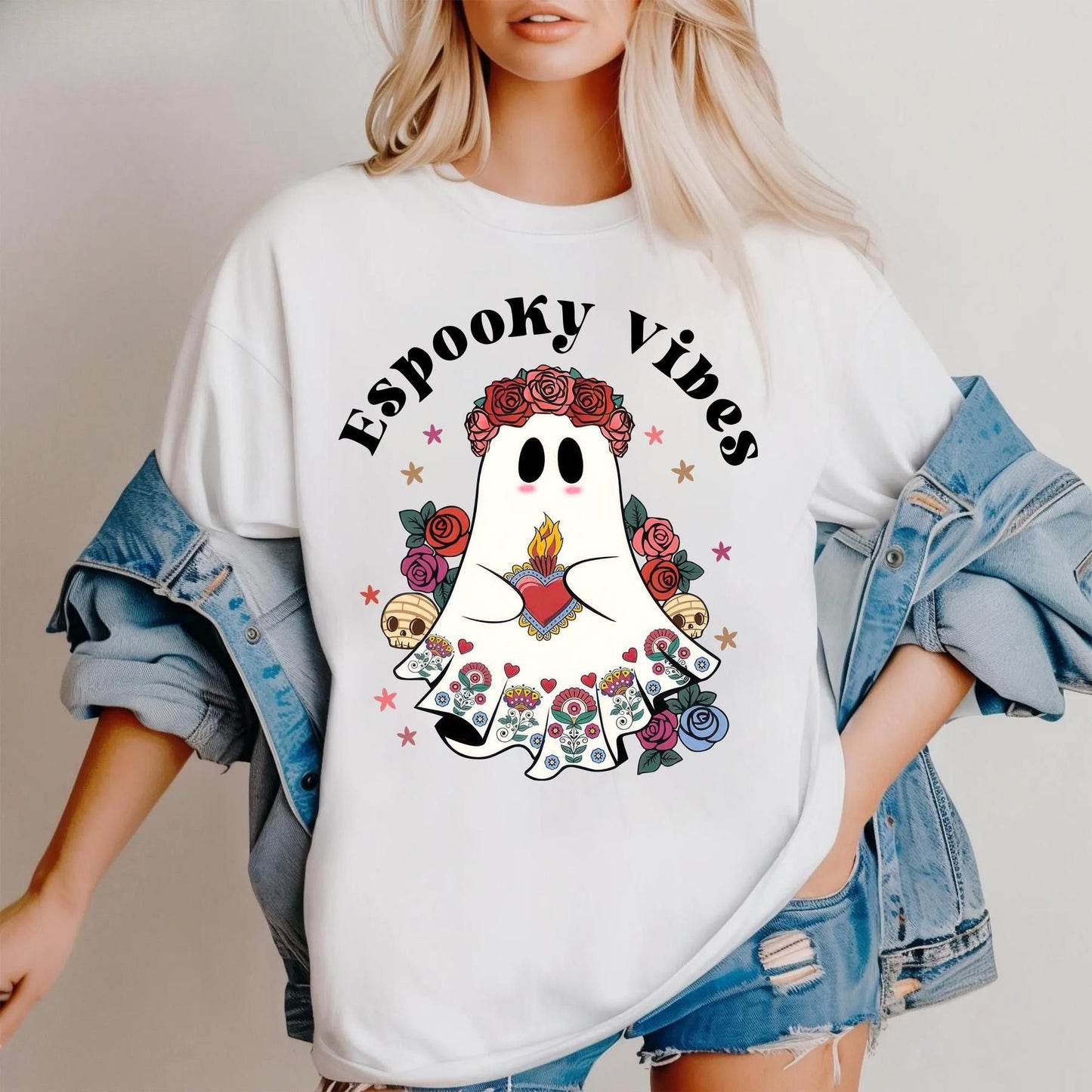 Cute Ghost "Boo" Halloween T-Shirt - Drinking Mexican Ghost Graphic Tee, Spooky Season Apparel