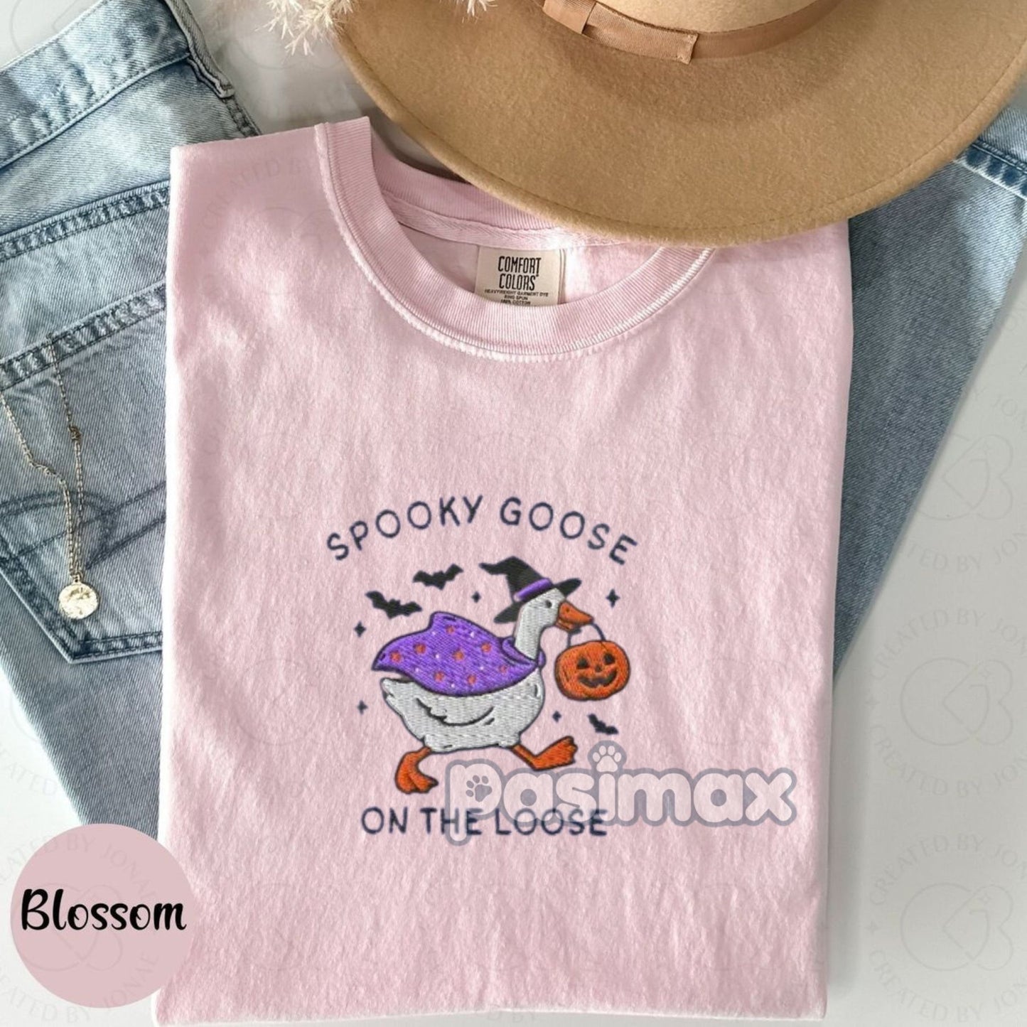 The Ghostly Goose Embroidered Comfort Colors® T-Shirt – Quirky Halloween Goose Tee